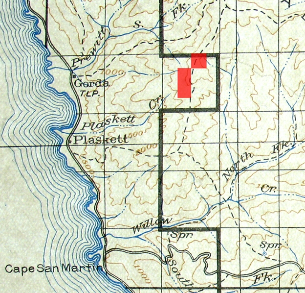 The location of Tony�s Coast Ridge land.